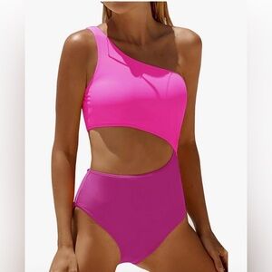 NWT Younique One-Shoulder Cutout One-Piece Swimsuit Pink Size M